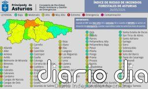 El riesgo de incendio forestal se intensifica en Asturias con diez concejos en nivel 'muy alto' este martes