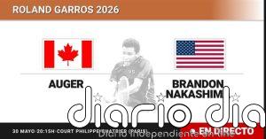 Felix Auger-Aliassime - Brandon Nakashima, en directo hoy: sigue el partido de Roland Garros ATP