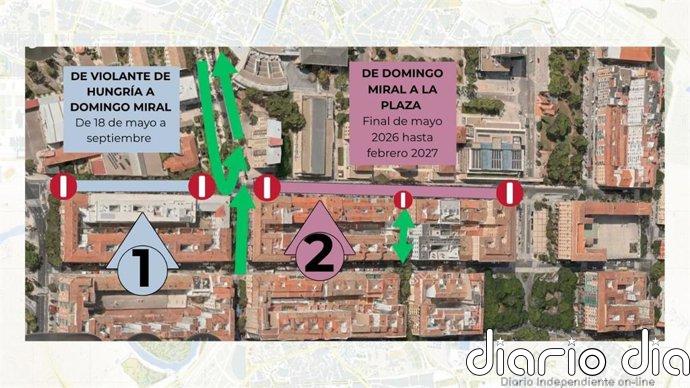La reforma integral de Pedro Cerbuna inicia este lunes su segunda fase entre Domingo Miral y la plaza de San Francisco
