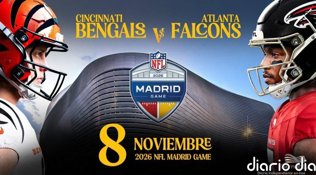 Los Bengals serán el rival de los Falcons el 8 de noviembre en el 2026 NFL Madrid Game