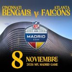 Los Bengals serán el rival de los Falcons el 8 de noviembre en el 2026 NFL Madrid Game