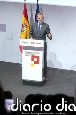 Más de 1.400 empresas optan al Premio Pyme del Año 2026 de Banco Santander y Cámara de Comercio de España Archivo - El Rey Felipe VI interviene durante la séptima edición del ‘Premio Nacional Pyme del Año’, que ha ganado la empresa jienense Meltio, en la sede de Santander España, a 30 de abril de 2024, en Madrid (España).