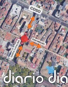 Obras en el cruce de las calles Santa Catalina y San Miguel alteran el tráfico entre el Coso y los Sitios