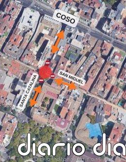 Obras en el cruce de las calles Santa Catalina y San Miguel alteran el tráfico entre el Coso y los Sitios