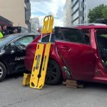Ocho personas heridas en un aparatoso accidente en calle Alcalá entre un VTC, un turismo y un coche patrulla