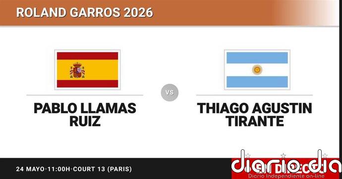 Pablo Llamas Ruiz - Thiago Agustin Tirante, en directo hoy: sigue el partido de Roland Garros ATP