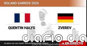 Quentin Halys - Alexander Zverev, en directo hoy: sigue el partido de Roland Garros ATP