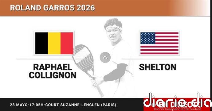 Raphael Collignon - Ben Shelton, en directo hoy: sigue el partido de Roland Garros ATP