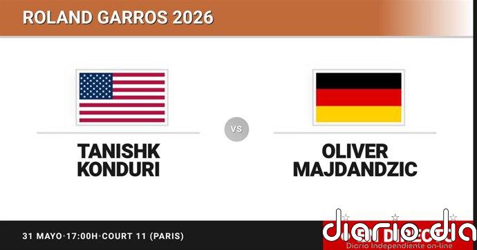 Tanishk Konduri - Oliver Majdandzic, en directo hoy: sigue el partido de Roland Garros Juniors, Boys