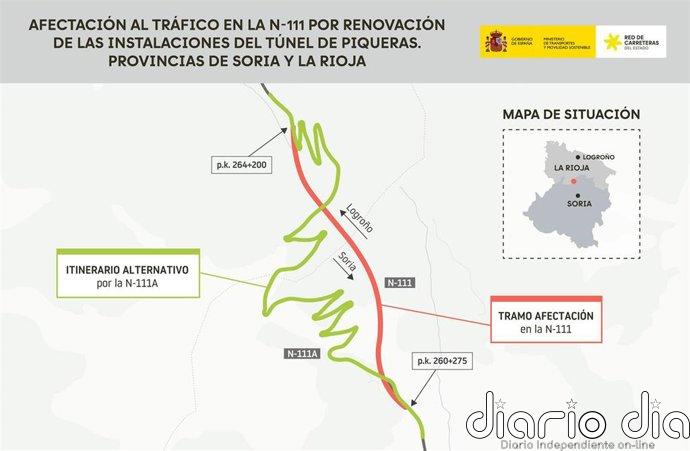 Transportes renueva las instalaciones del túnel de Piqueras en la N-111, entre Soria y La Rioja