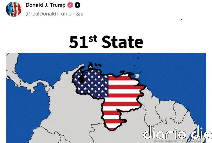 Trump publica un mapa con Venezuela pintada con la bandera de EEUU y como 51º estado