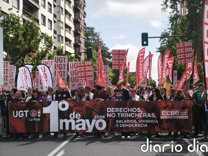 UGT y CCOO claman este 1 de Mayo en Logroño por 'No a la guerra', por más derechos y por una democracia "en riesgo"