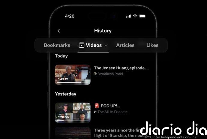 X agrega una nueva pestaña de 'Historial' que guarda publicaciones, vídeos y artículos para volver a visualizarlos