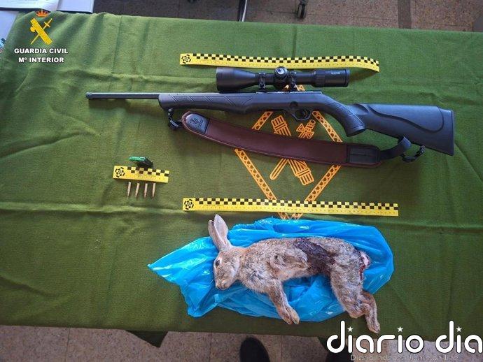 A disposición judicial un furtivo en Sotillo de la Adrada (Ávila) con un rifle y un conejo abatido