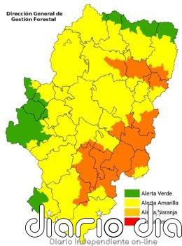 Activada la alerta naranja por riesgo de incendios en varias zonas de Aragón Infografía del nivel de alerta de peligro de incendios forestales publicado a 7 de junio de 2026.