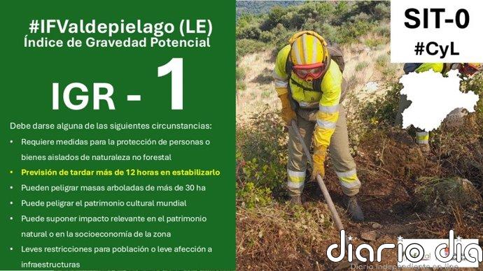 Decretado nivel 1 para un incendio en Valdepiélago (León) y en el que trabaja una veintena de medios