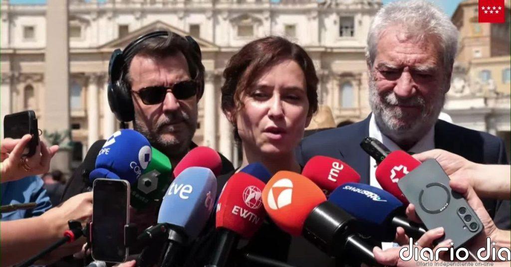 Díaz Ayuso ve al papa con "mucha ilusión" por su visita a Madrid y "con una gran expectación de estar allí"