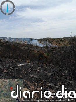 El Infoca continúa trabajando con nueve efectivos terrestres para controlar el incendio de Alosno (Huelva)