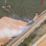 Estabilizado un incendio de vegetación junto a la AP-15 en Muruarte de Reta