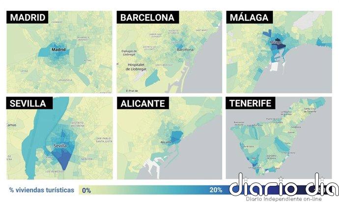 Mapa de los pisos turísticos en España: dónde hay más viviendas vacacionales, barrio a barrio