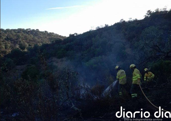 Más de una veintena de medios terrestres siguen trabajando por la noche en el incendio estabilizado de Alosno (Huelva)