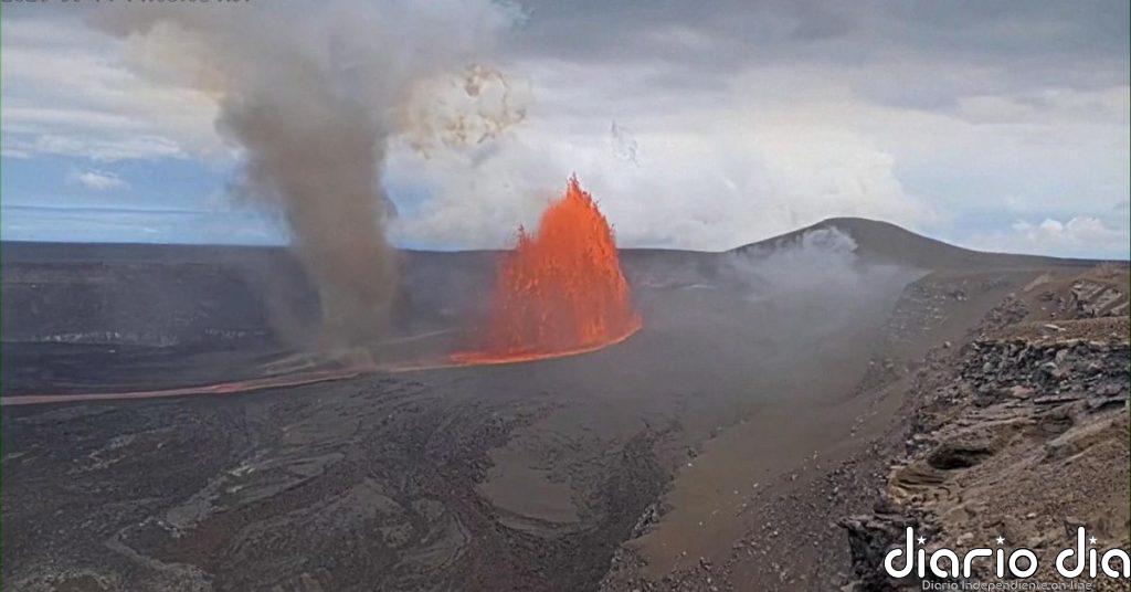 Un torbellino golpea una cámara que grababa la erupción del volcán Kilauea