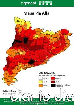 73 municipios catalanes siguen en peligro extremo de incendio forestal este miércoles