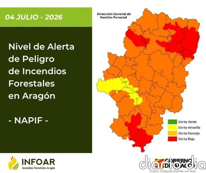 Alerta roja por peligro de incendios forestales en 7 zonas de Aragón para este sábado