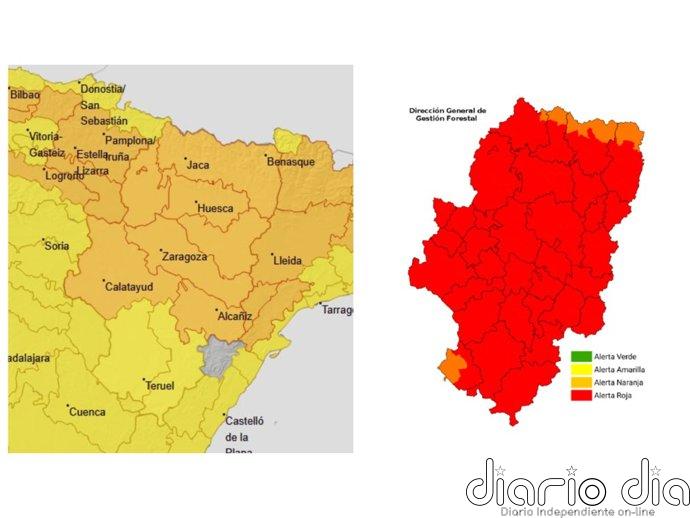 Aviso naranja por temperaturas máximas en gran parte de Aragón y alerta roja por incendios forestales en 24 zonas