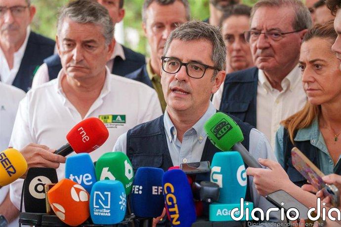 Bolaños valora el "trabajo hombro con hombro" del Gobierno y la Junta frente al incendio de Los Gallardos (Almería)