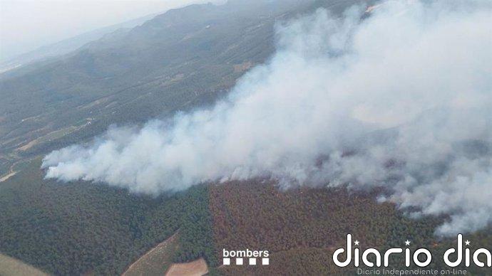 Bombers prioriza que los flancos del incendio de Aiguamúrcia (Tarragona) no lleguen a la población