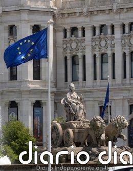 CERMI inicia hoy una campaña sobre los desafíos de la Europa social ante el nuevo marco financiero de la UE Archivo - Bandera de la Unión Europea, en la plaza de Cibeles, a 9 de mayo de 2024, en Madrid (España). La fuente de Cibeles ondea la bandera de la Unión Europea, además de iluminar con los colores de la bandera varios edificios del centro de Madrid, otra