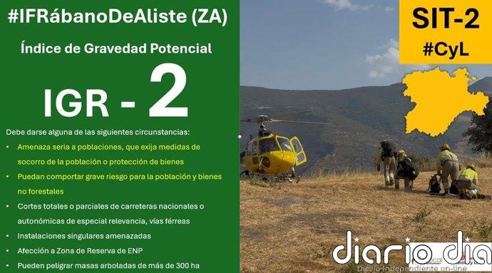 Declarado de gravedad 2 un incendio forestal en Rábano de Aliste (Zamora)