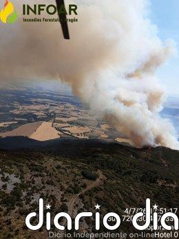 Declarado un incendio en Loporzano (Huesca): El Infoar trata de evitar que alcance la sierra de Guara