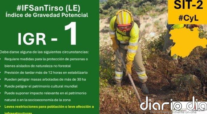 El fuego de San Tirso (León) sube a IGR 1 tras obligar a cortar el carril rápido de la A-6 en Vega de Valcarce