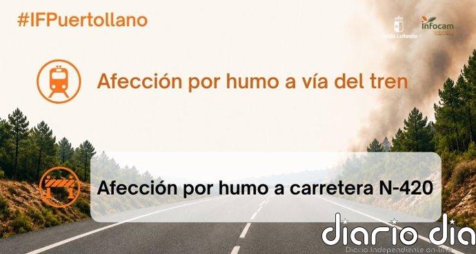 El incendio en Puertollano (Ciudad Real) afecta a las vías de tren y a la carretera N-420