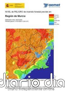 El nivel de riesgo de incendio forestal este viernes es muy alto y alto en gran parte de la Región