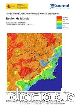 El nivel de riesgo de incendio forestal este viernes es muy alto y alto en gran parte de la Región