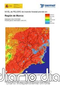 El nivel de riesgo de incendio forestal para este miércoles es extremo en casi toda la Región