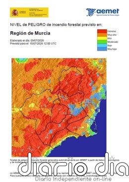 El nivel de riesgo de incendio forestal para este viernes es extremo en el Altiplano, Cuenca de Mula y Guadalentín El nivel de riesgo de incendio forestal para este viernes es extremo en el Altiplano, la Cuenca de Mula y el Guadalentín
