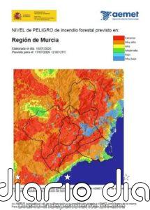 El nivel de riesgo de incendio forestal para este viernes es extremo en la Cuenca de Mula, Guadalentín y Noroeste