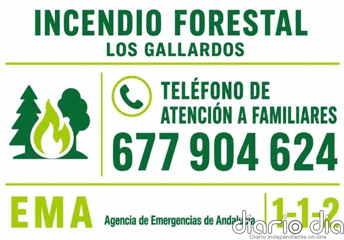 Habilitado el teléfono 677904624 para familiares de afectados por el incendio de Los Gallardos (Almería)
