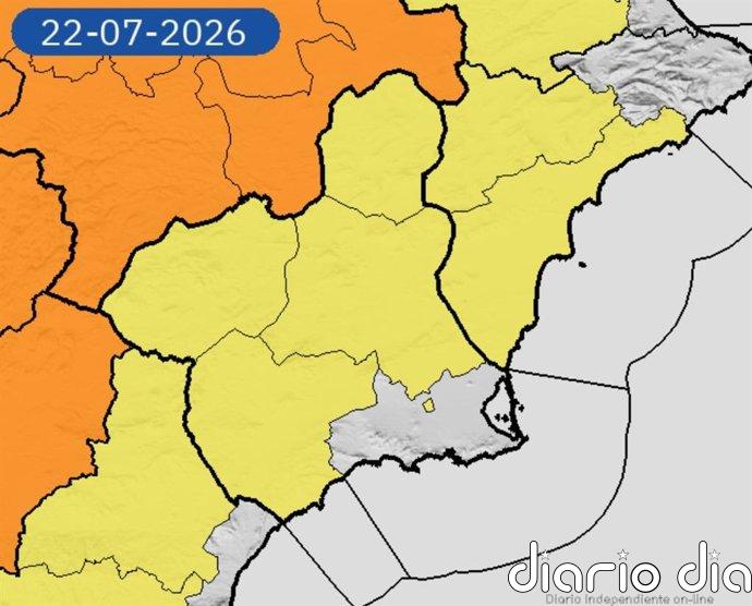 La Aemet activa avisos amarillos por temperaturas de hasta 39 grados y tormentas para este miércoles en la Región