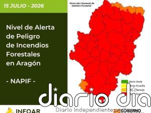 La alerta roja por incendios forestales continúa en 23 zonas de Aragón