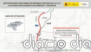La calzada derecha de la A-67 en sentido Santander se corta al tráfico hasta final de mes en la zona de Reinosa