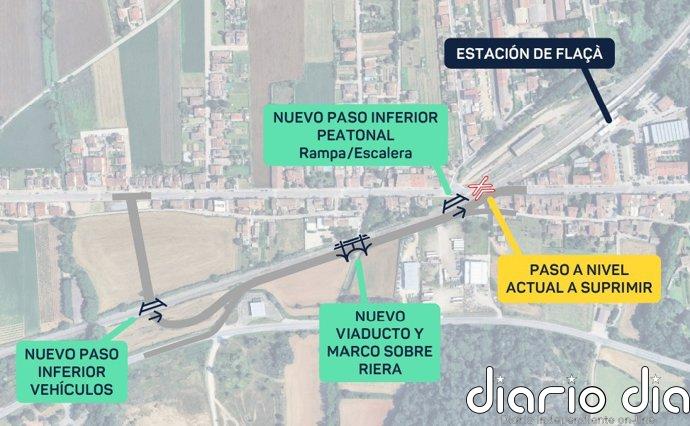 La estación de Flaçà (Girona) tendrá 2 nuevos pasos inferiores con 10,34 millones de Adif