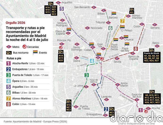 La manifestación del Orgullo provocará este sábado cortes de tráfico y modificaciones en líneas de la EMT
