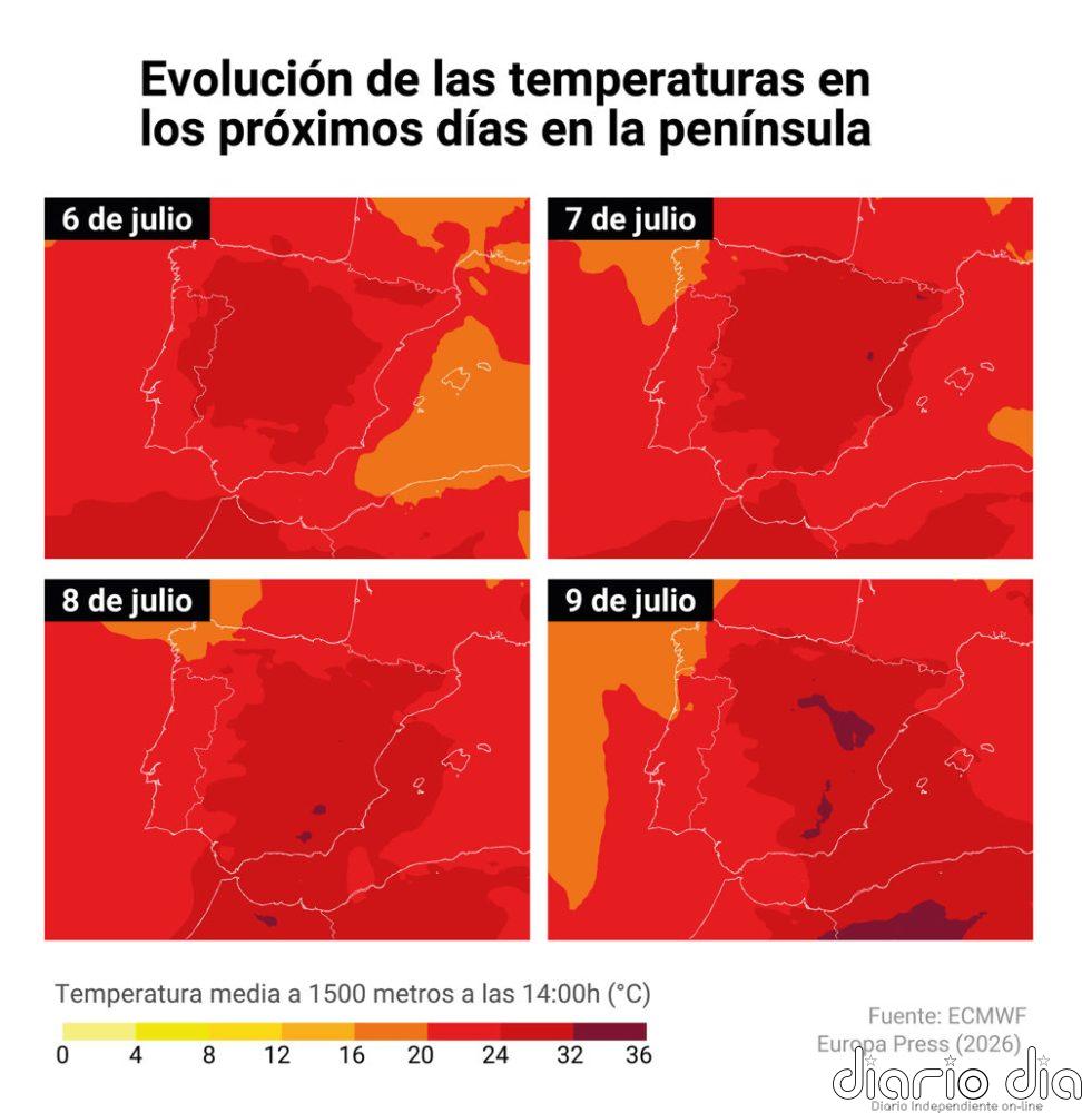 La ola de calor durará hasta el viernes, con máximas de 42ºC en el sur y noches tórridas en Mediterráneo e interior