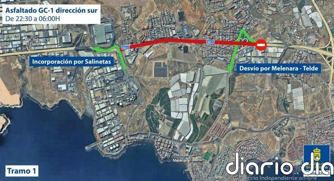 La renovación del asfaltado en la GC-1 entre Melenara y Vecindario comienza este lunes