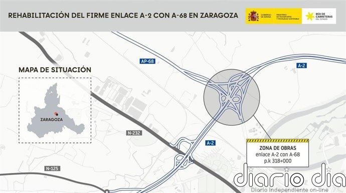 Transportes ejecuta obras en el enlace 318, entre la A-2 y la A-68, con cortes parciales de tráfico